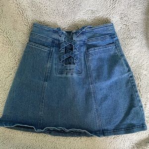 Finders Keepers Lace Up Denim Skirt